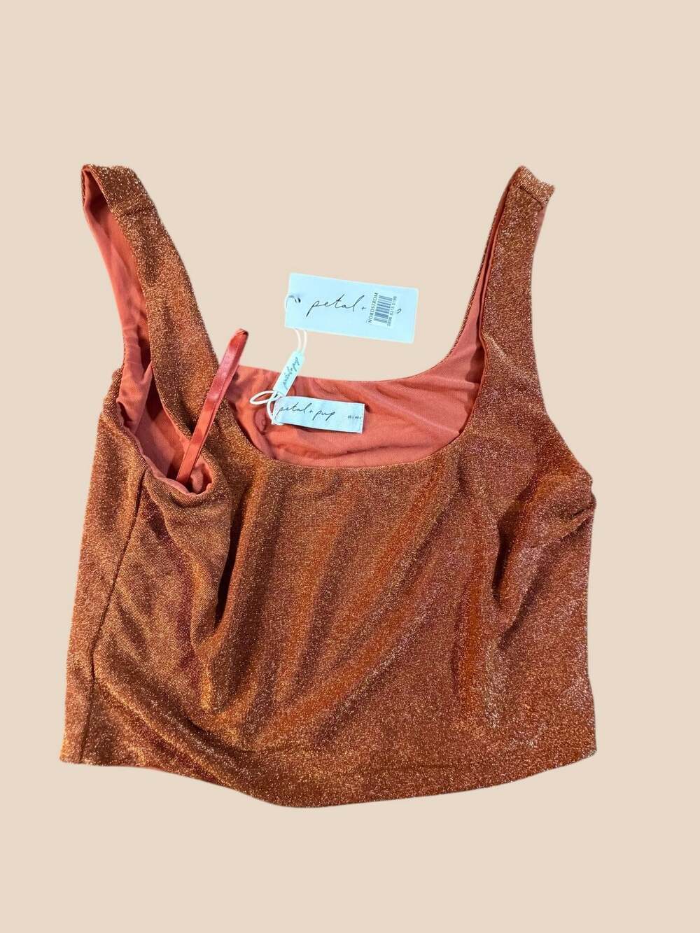 Petal & Pup Women's Bronze Metallic Shimmer Crop Tank Top Large